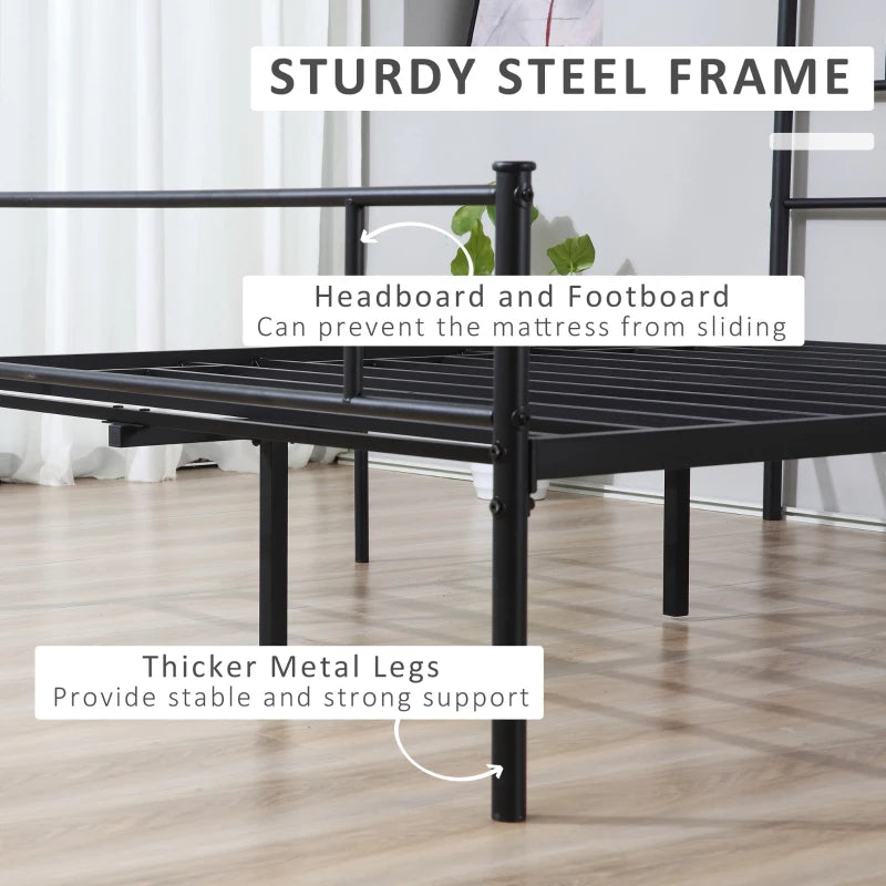 King Metal Bed Frame with Headboard & Footboard - Solid Slat Support, Underbed Storage, Stylish Black Bedroom Furniture