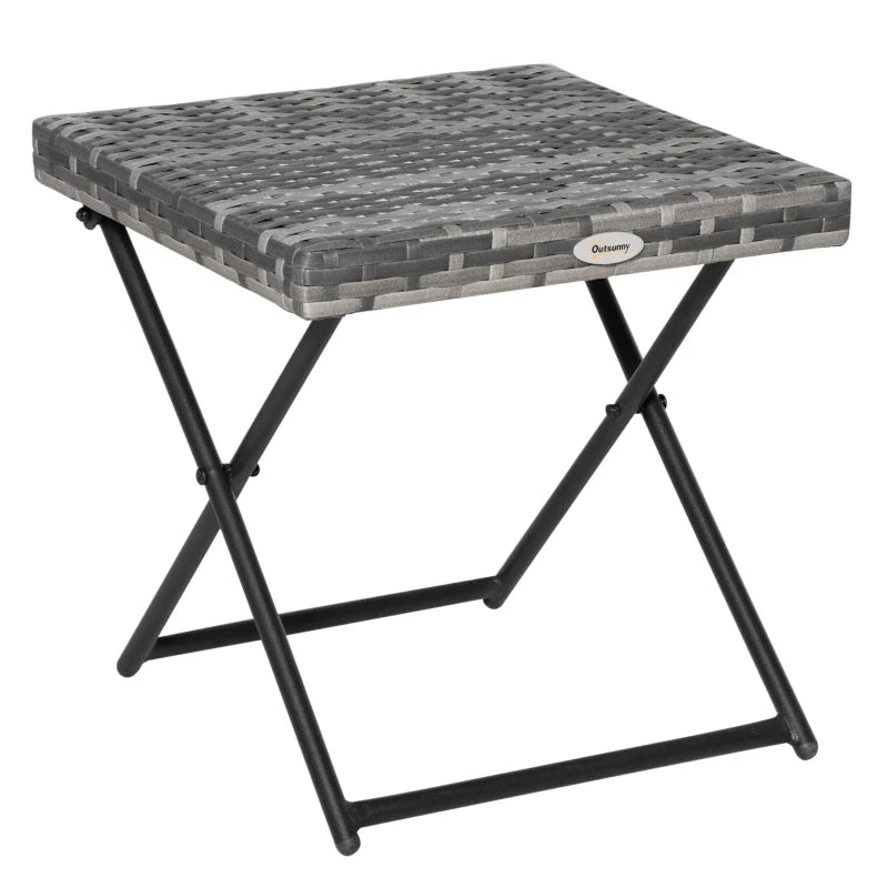 Grey Square Wicker Rattan Folding Table