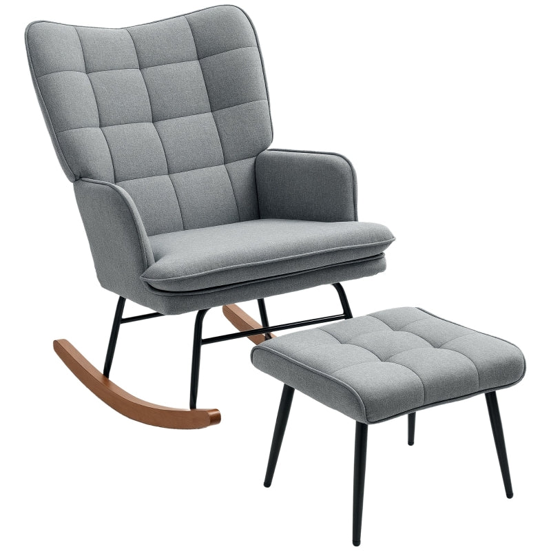 Stylish Grey Linen-Look Rocking Chair and Ottoman Set for Comfortable Relaxation