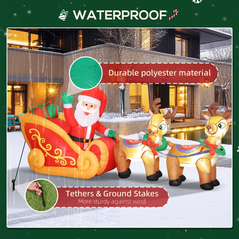 7.9ft Inflatable Santa Sleigh with 2 Reindeer - LED Christmas Decoration for Outdoor & Indoor Holiday Home Decor