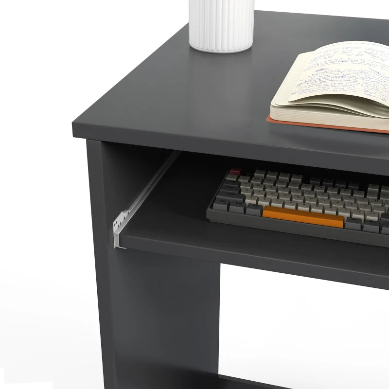 Compact Grey Computer Desk with Keyboard Tray & Drawer - Ideal Study & Writing Desk for Home Office