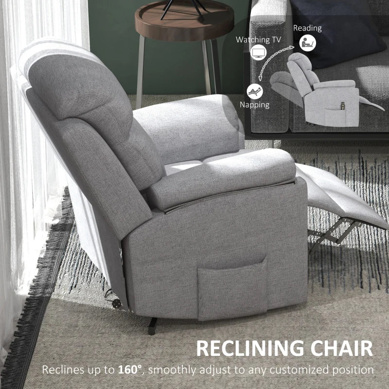 Electric Power Lift Recliner Chair for Elderly, Overstuffed Linen Fabric Armchair with Remote Control and Side Pockets, Grey