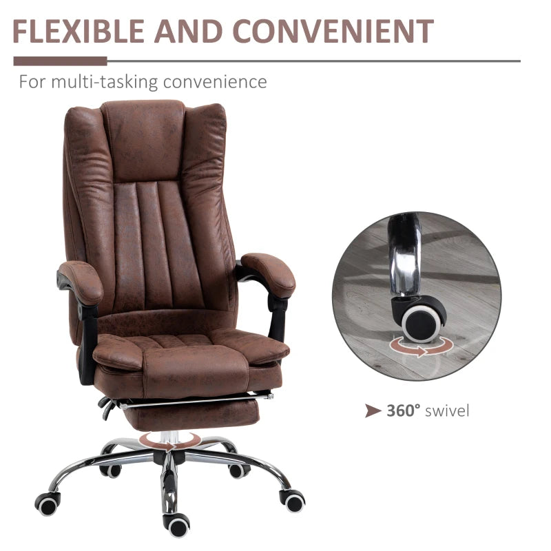 Vinsetto Brown Microfibre Home Office Chair - Reclining Desk Chair with Armrests, Swivel Wheels & Footrest