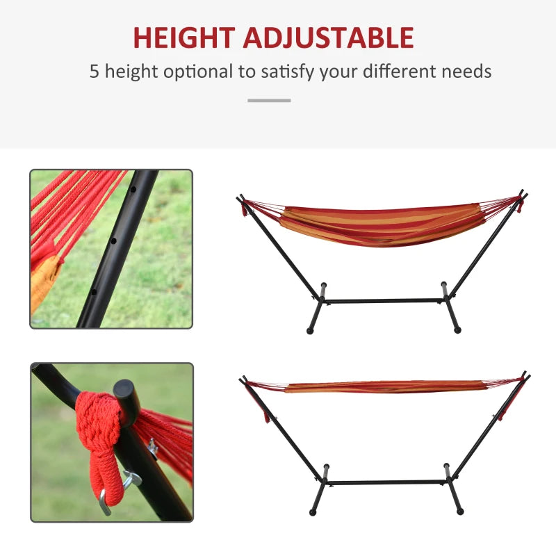 Red Striped Portable Camping Hammock with Stand - Adjustable Height, 120kg Capacity