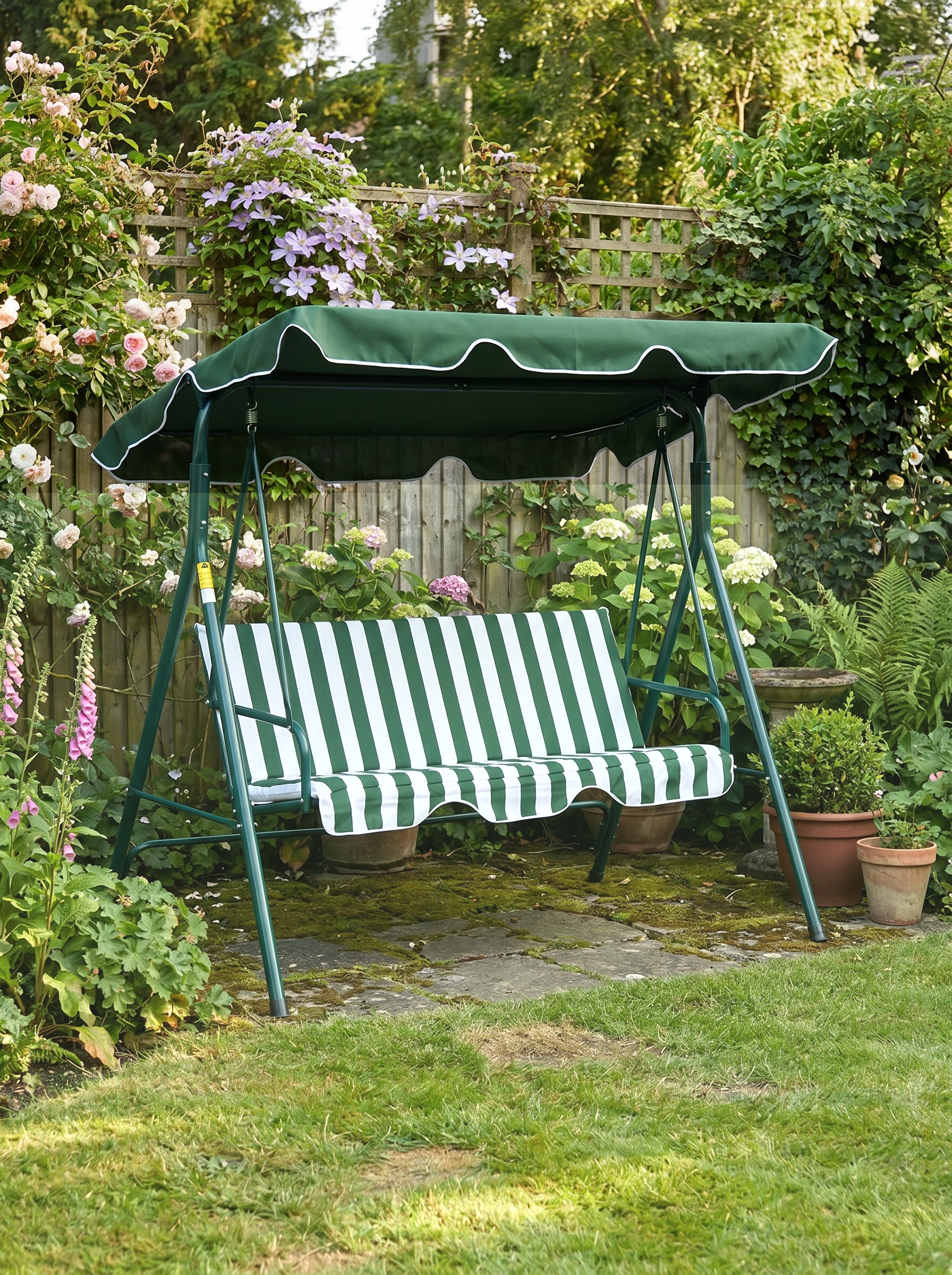 Green 3-Seat Garden Swing Chair with Adjustable Canopy