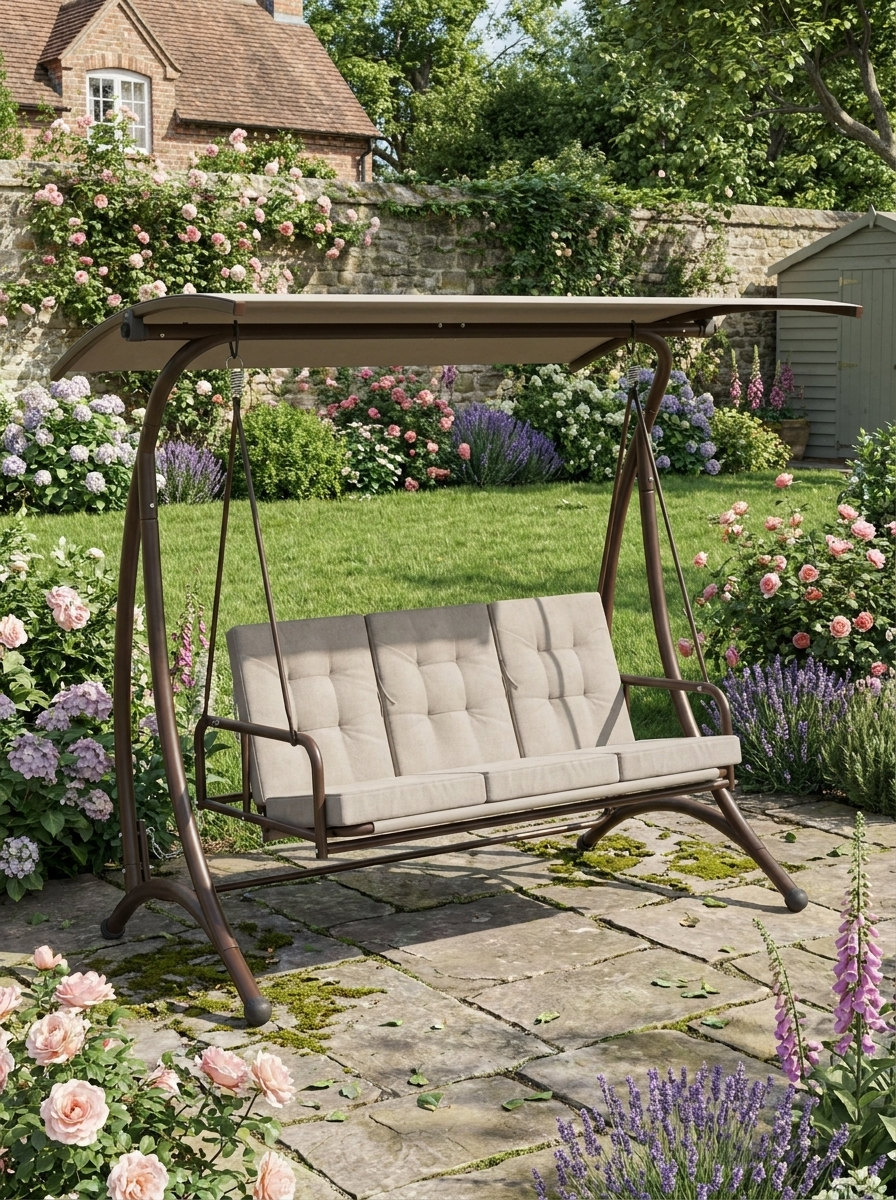 Grey Convertible Three-Seater Swing Bed & Chair