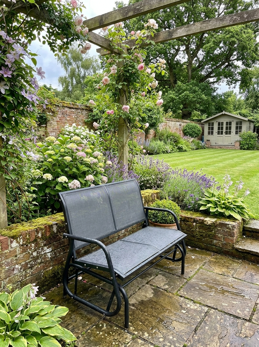 Grey 2-Person Outdoor Glider Bench Loveseat With /Power Coated Steel Frame for Garden Patio/Porch