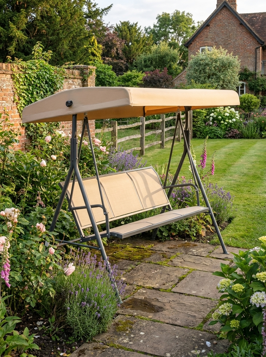 3 Seater Beige Swinging Garden Chair