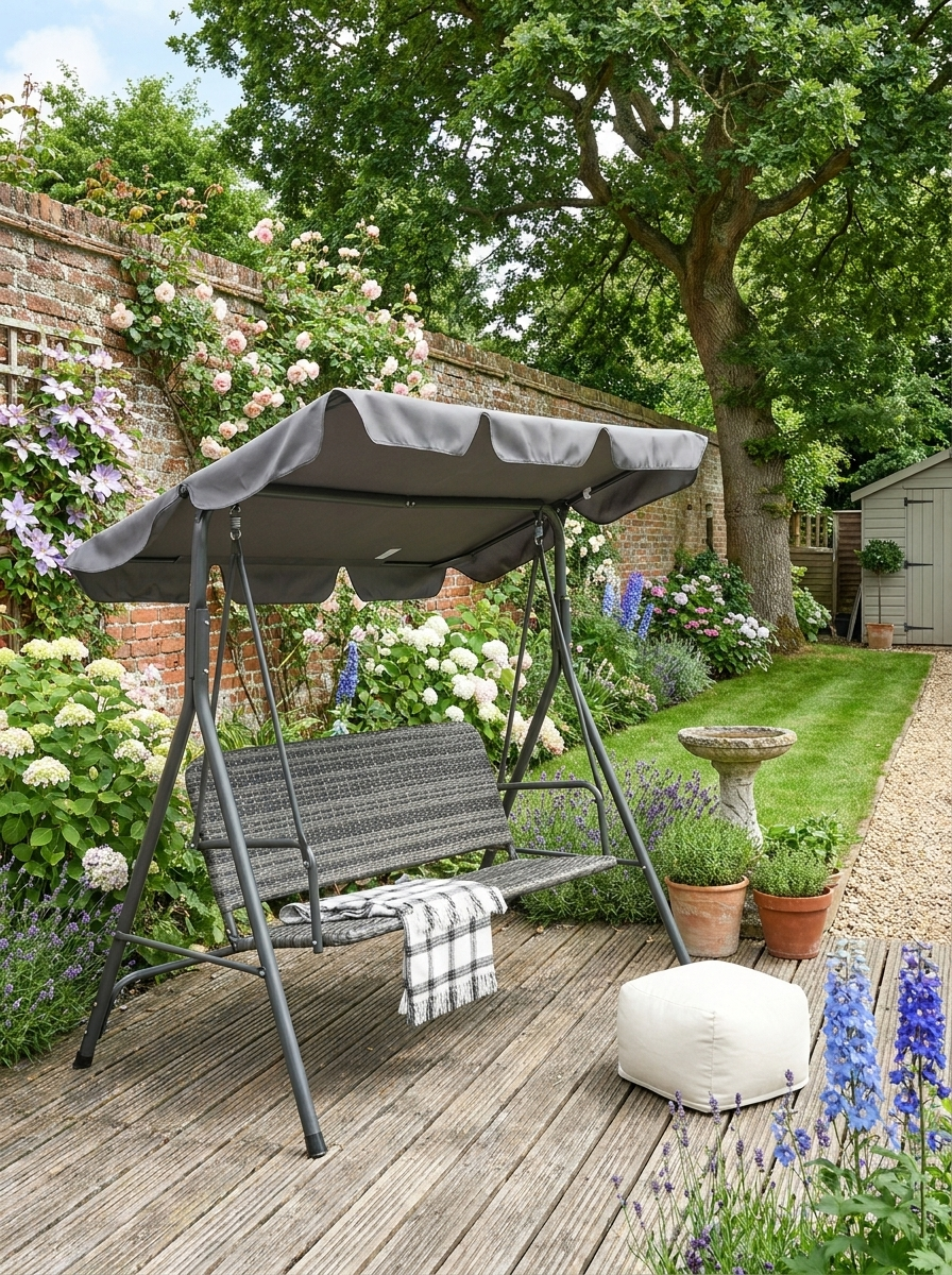 3 Seater Garden Swing Bench - Grey