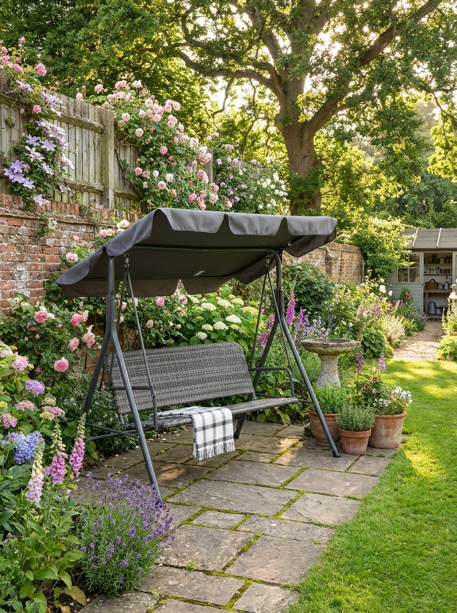 3 Seater Garden Swing Bench - Grey