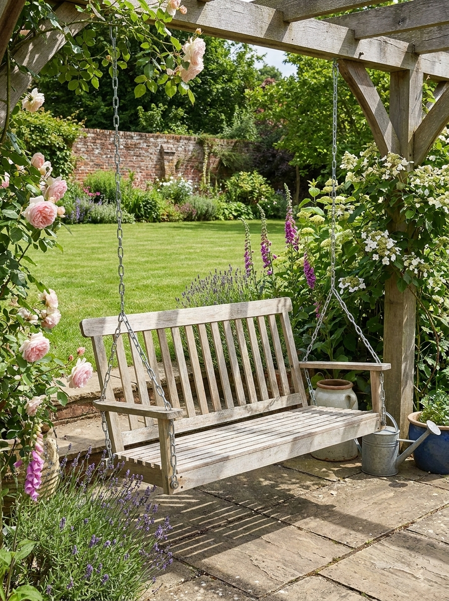 Natural Wood 2-Seater Outdoor Swing Bench