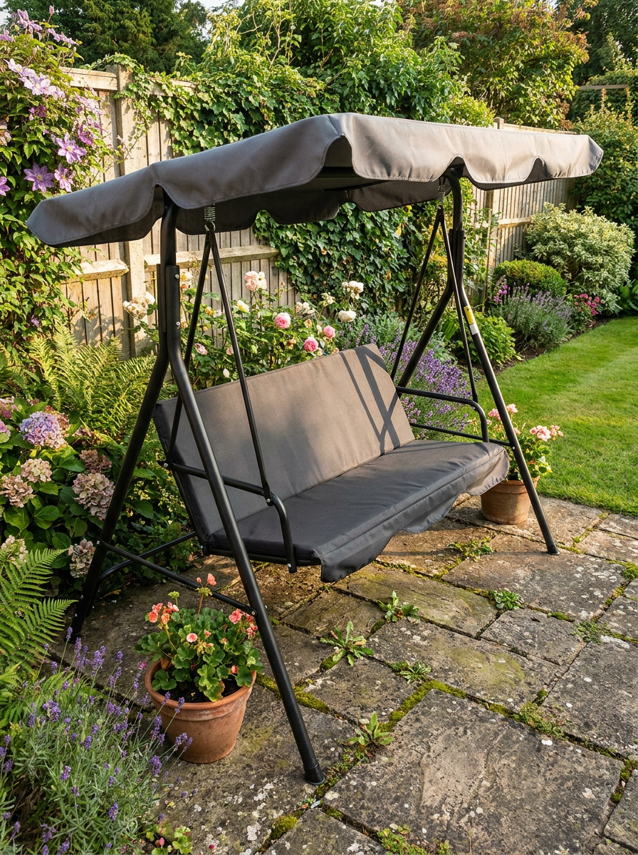 Dark Grey 3-Seater Hammock Swing Chair with Adjustable Canopy - Outdoor Patio Furniture