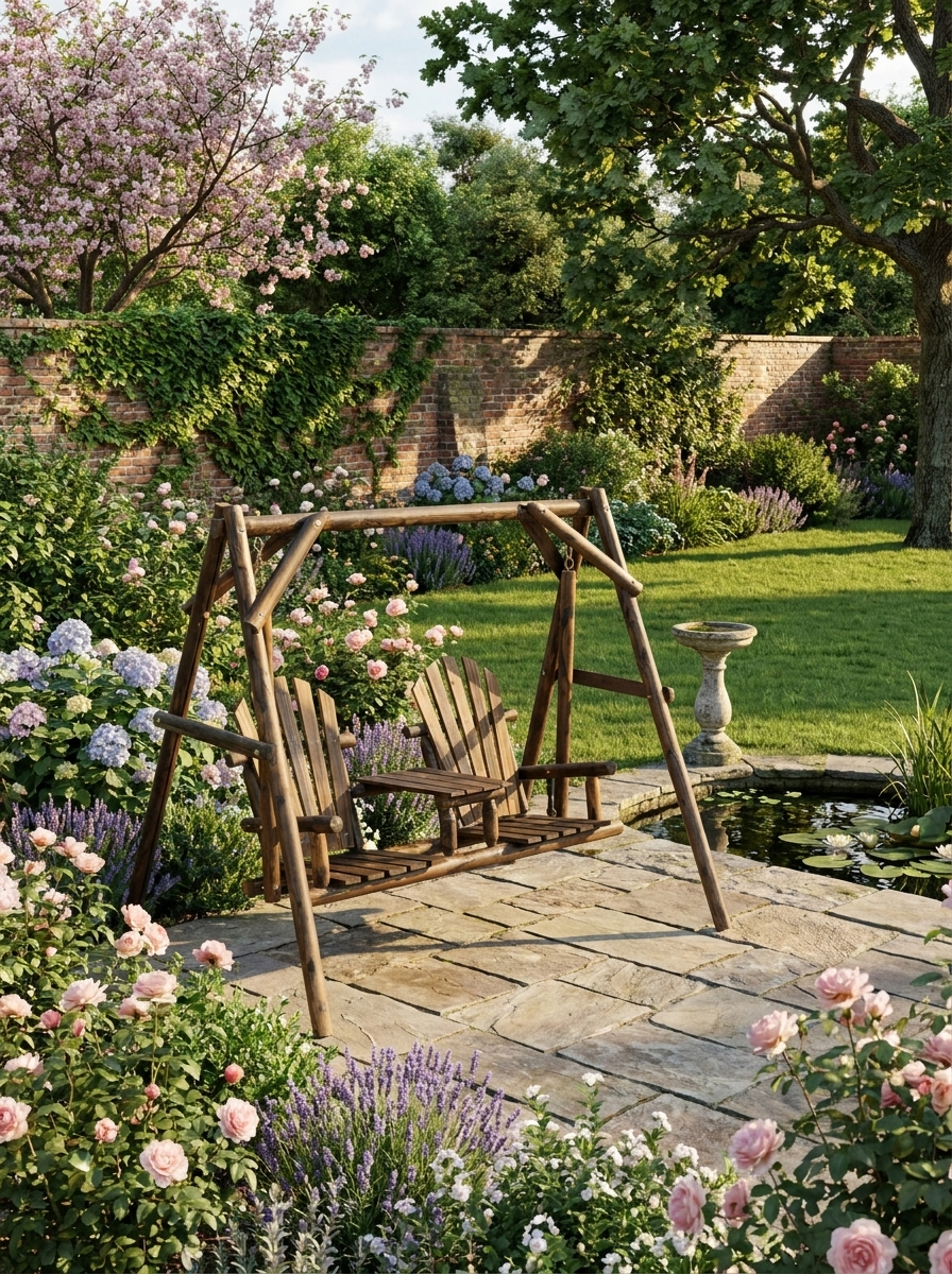 Carbonized Wood Swing Chair, 198x135x170 cm