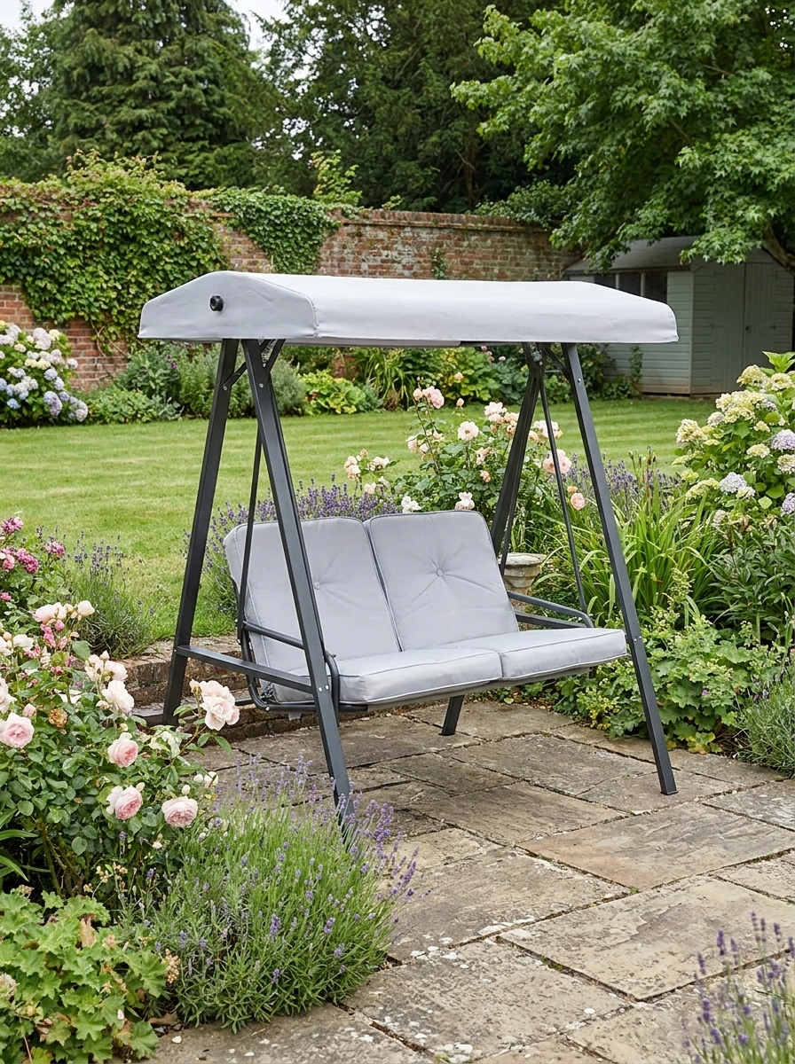 Light Grey 2-Seater Garden Swing Bench with Adjustable Canopy