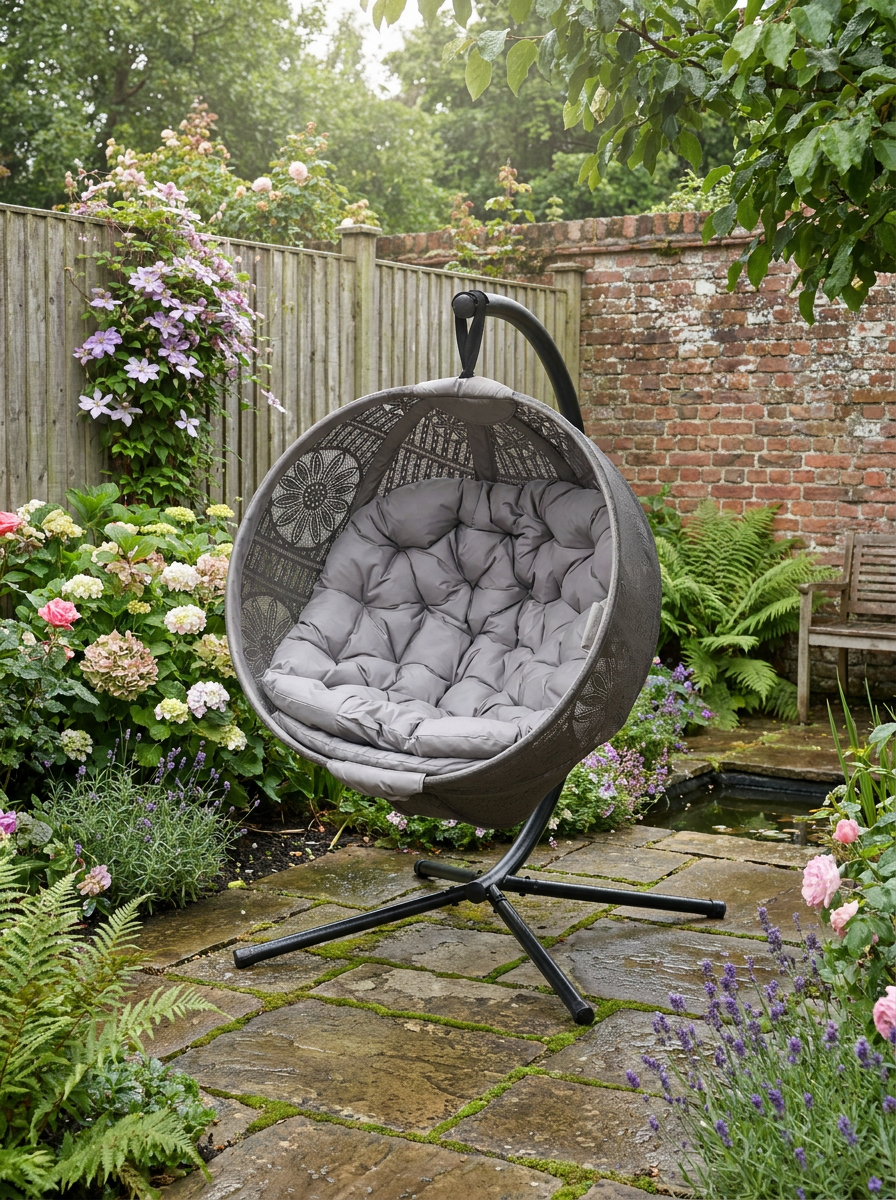 Steel Stand Round Egg Basket Chair - Black