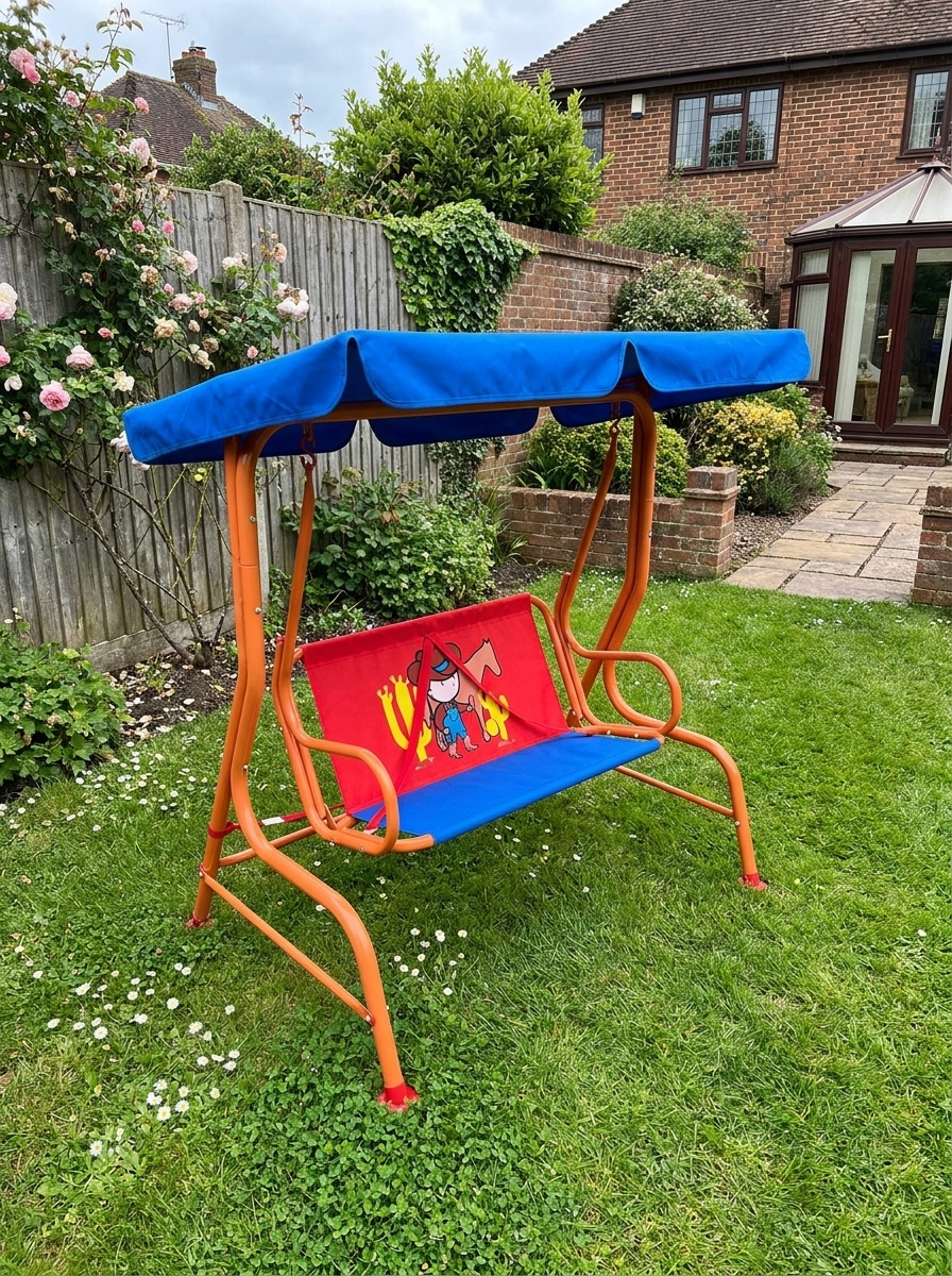 Kids Cowboy Themed Garden Swing Chair - Blue
