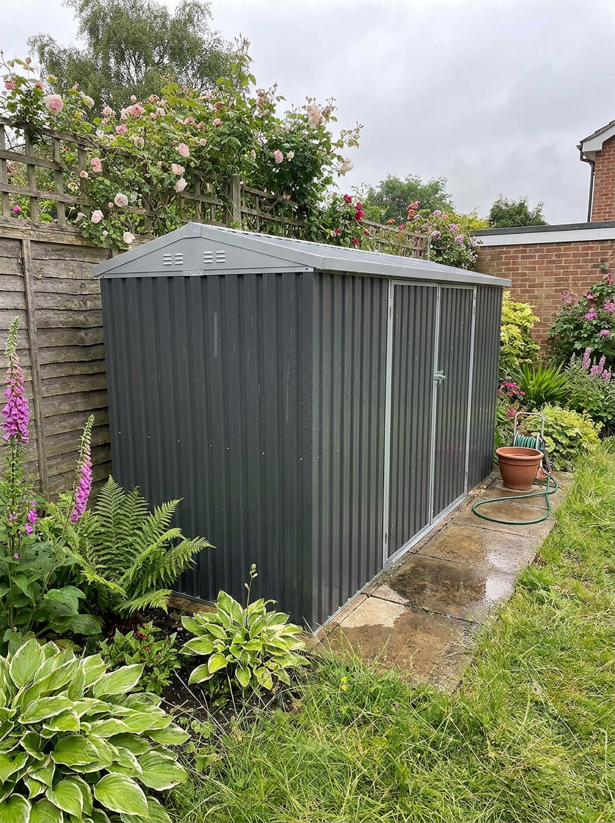 14 x 8ft Large Lockable Metal Garden Shed - Grey