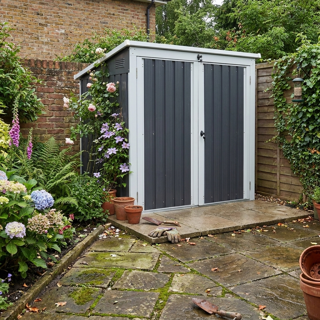 3.2 x 5.1ft Corrugated Steel Two-Bin Storage Shelter - Black