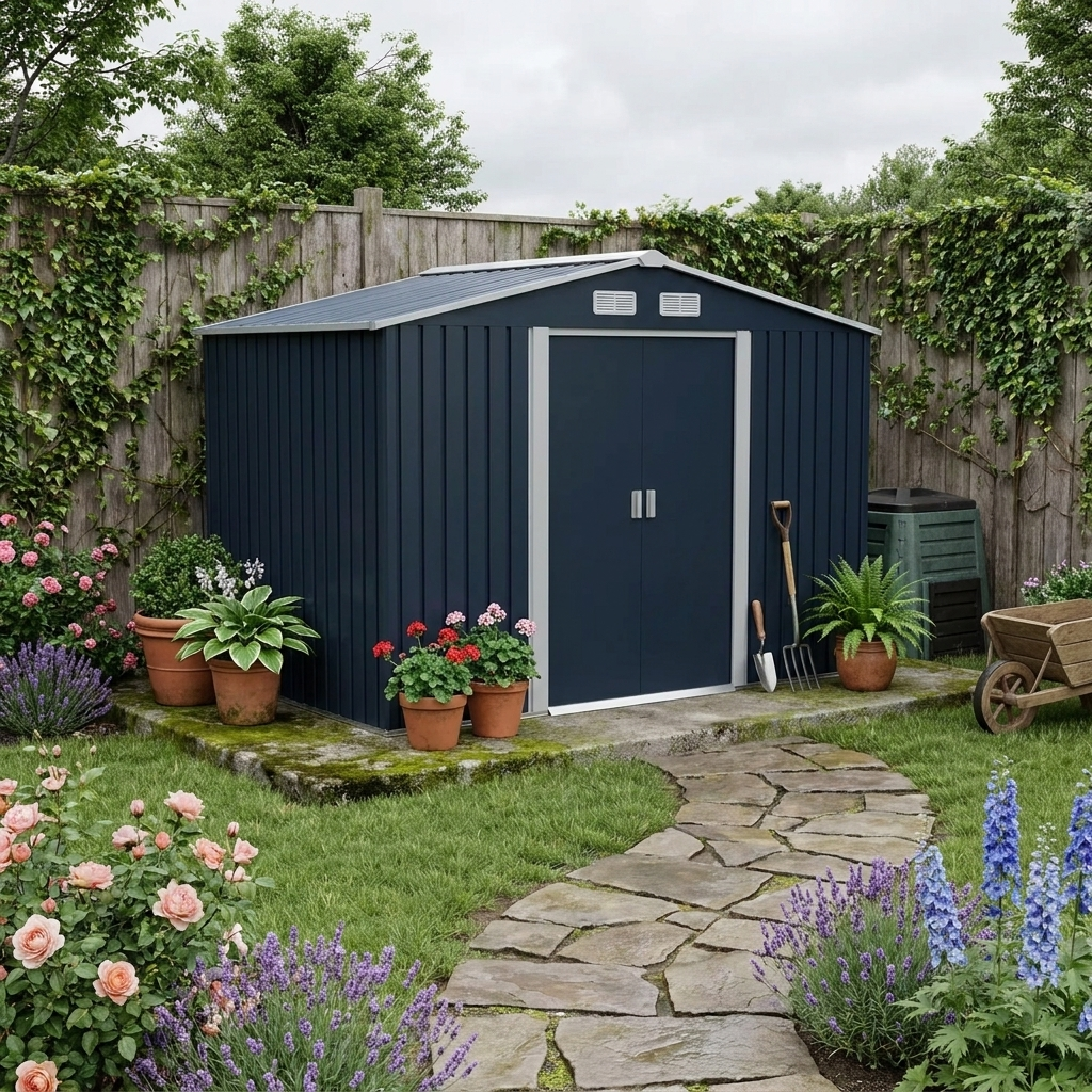 Dark Grey Metal Shed - 9ft x 6ft - With Ventilation