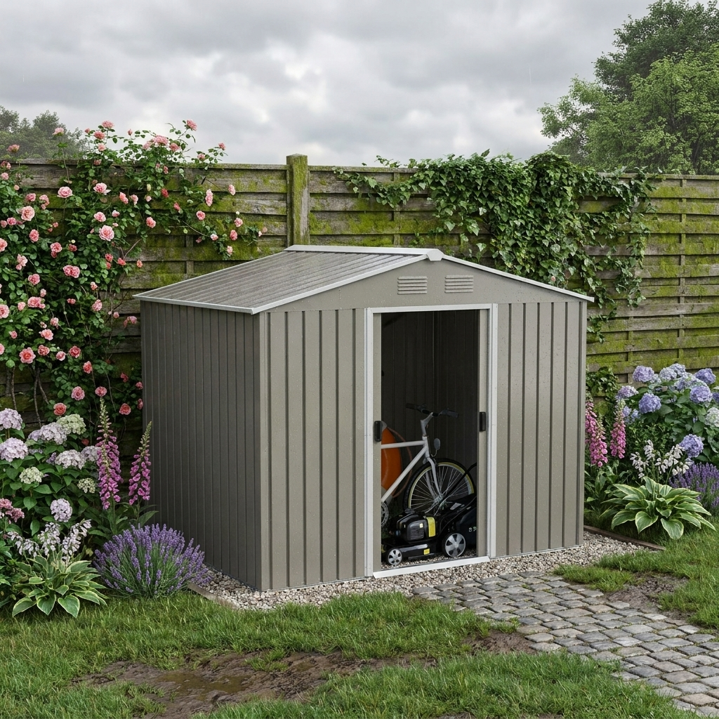 Light Grey 8ft x 6ft Metal Storage Shed