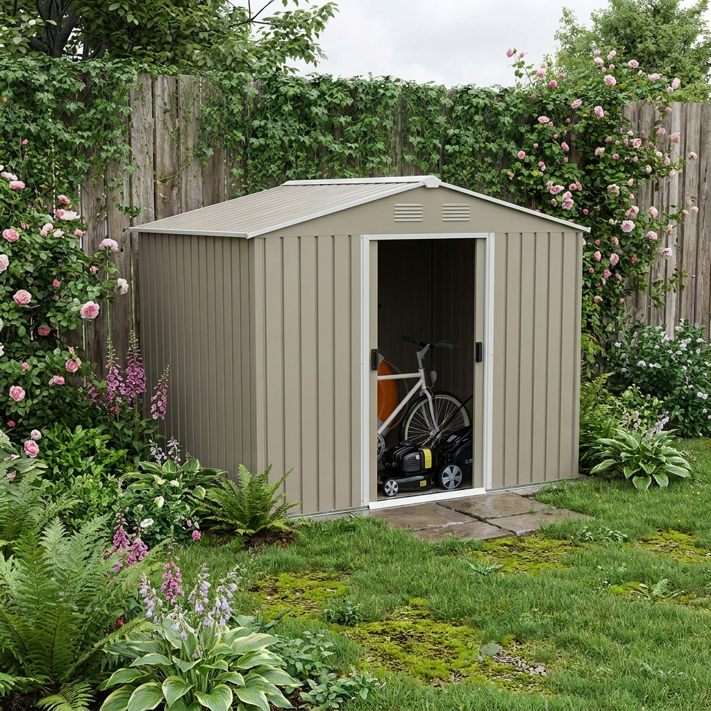 Light Grey 8ft x 6ft Metal Storage Shed