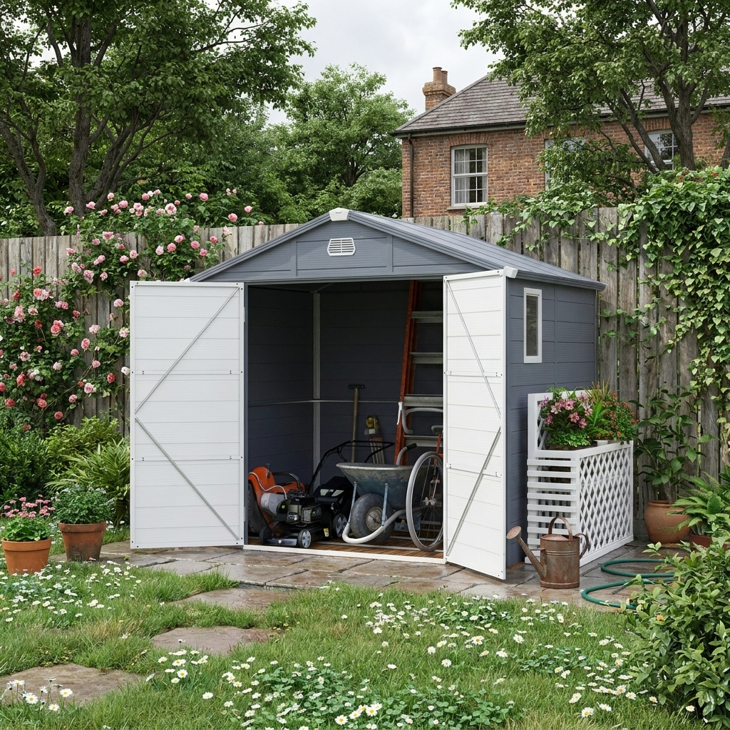 7.9ft x 6.2ft Aluminium Frame and Plastic Wall Shed With Foundation