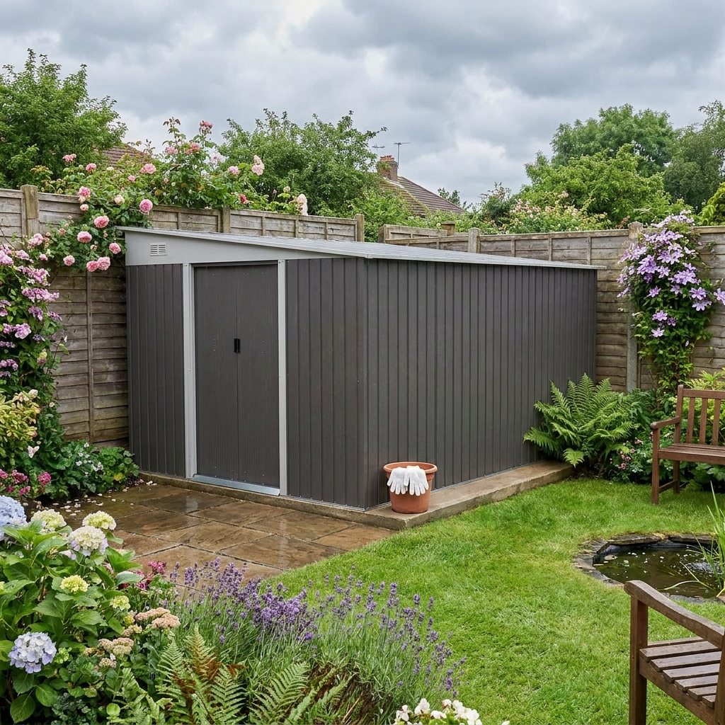 11ft x 9ft Dark Grey Metal Shed with Double Doors