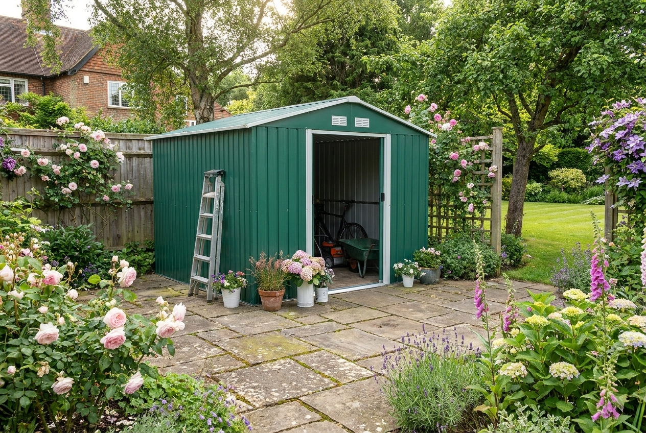 12.5ft x 11.1ft Large Green Metal Shed With Doors