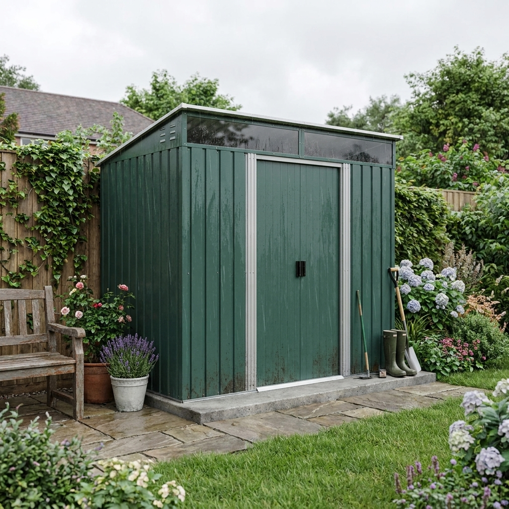 6.5ft x 4ft Green Metal Shed With Sloping Roof