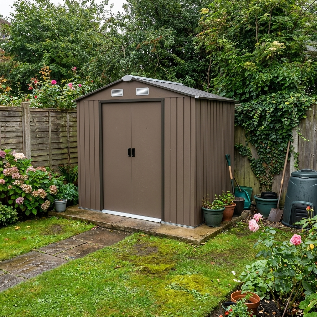 7ft x 4ft Brown Metal Shed