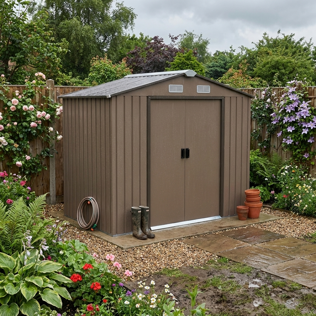 7ft x 4ft Brown Metal Shed