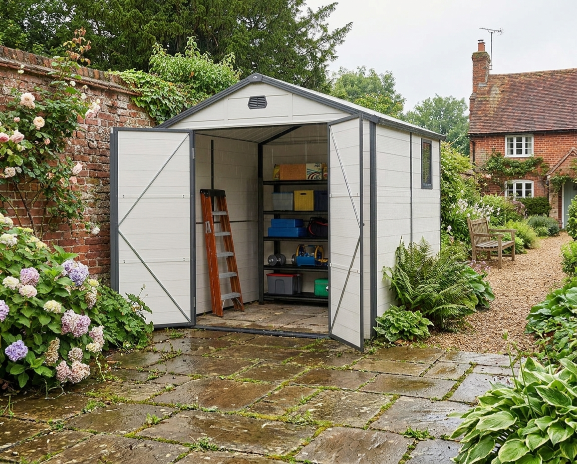 Cream White 7.9ft x 6.2ft Aluminium Frame and Plastic Walled Shed