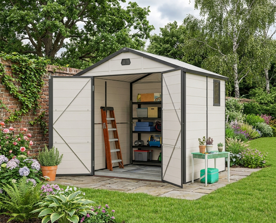 Cream White 7.9ft x 6.2ft Aluminium Frame and Plastic Walled Shed