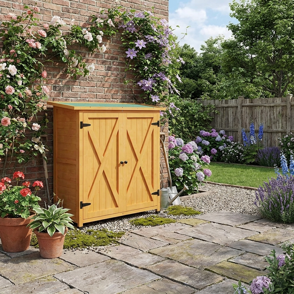 Compact Wooden Storage Shed - 46.5 x 97cm - Yellow