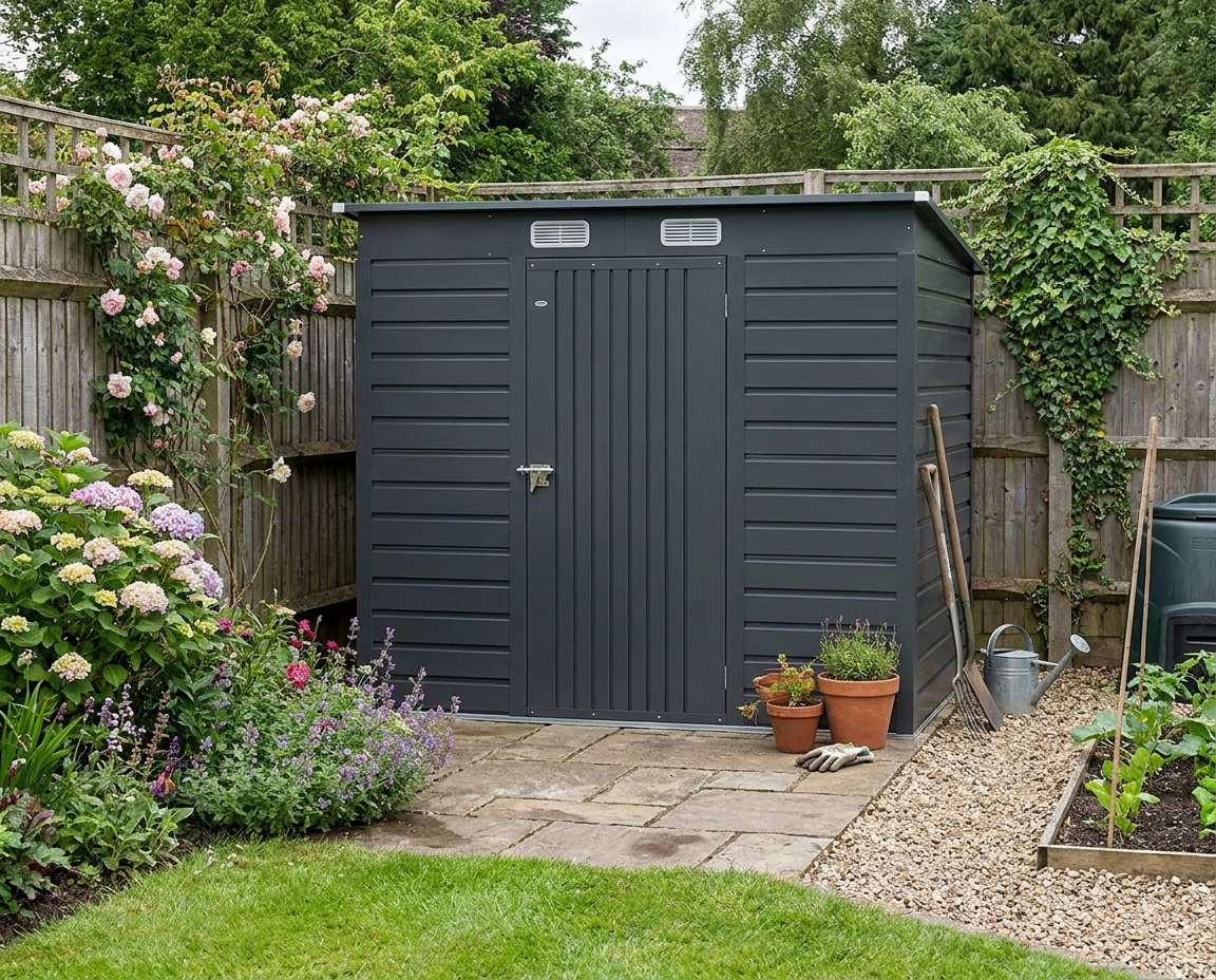 Durable 4x6ft Galvanized Metal Garden Shed with Lock