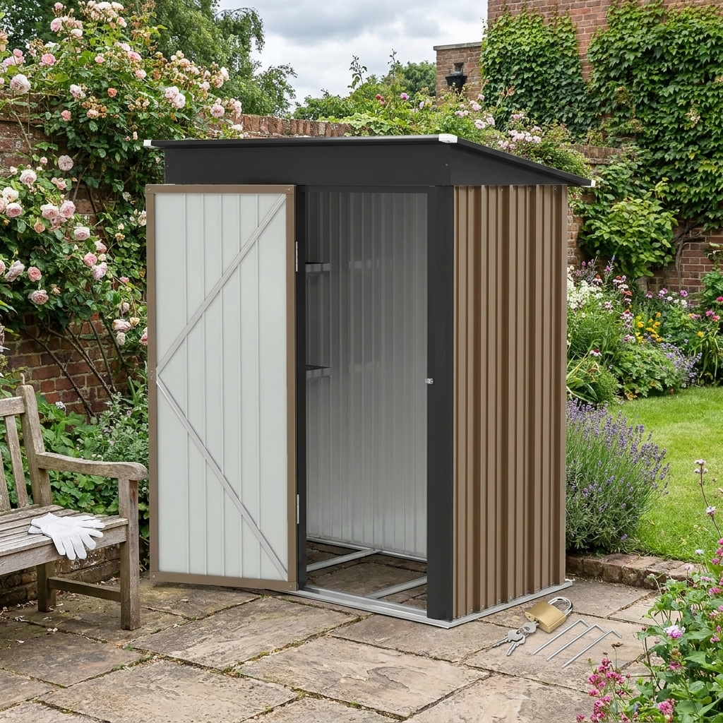 5' x 3' x 6' Brown Metal Garden Shed with Adjustable Shelf