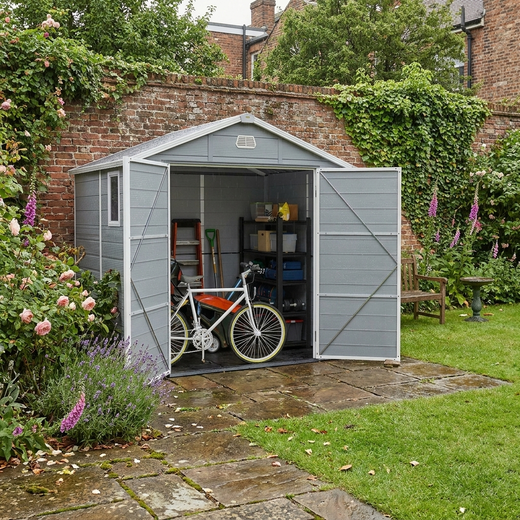 Light Grey 7.9ft x 6.2ft Aluminium Garden Shed