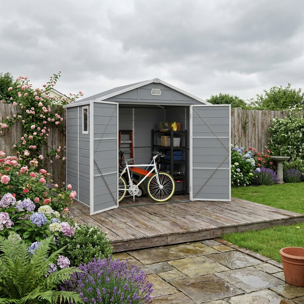 Light Grey 7.9ft x 6.2ft Aluminium Garden Shed
