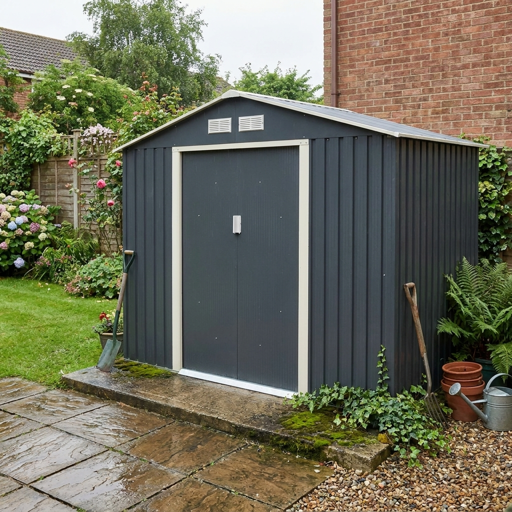8x6 Metal Apex Shed Dark Grey - Outdoor Storage