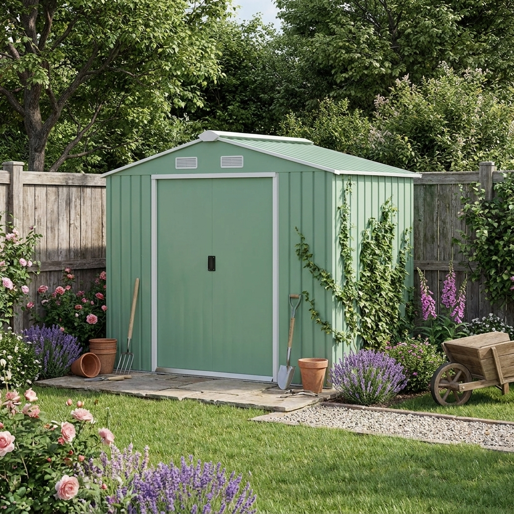 Light Green 7ft x 4ft Metal Shed
