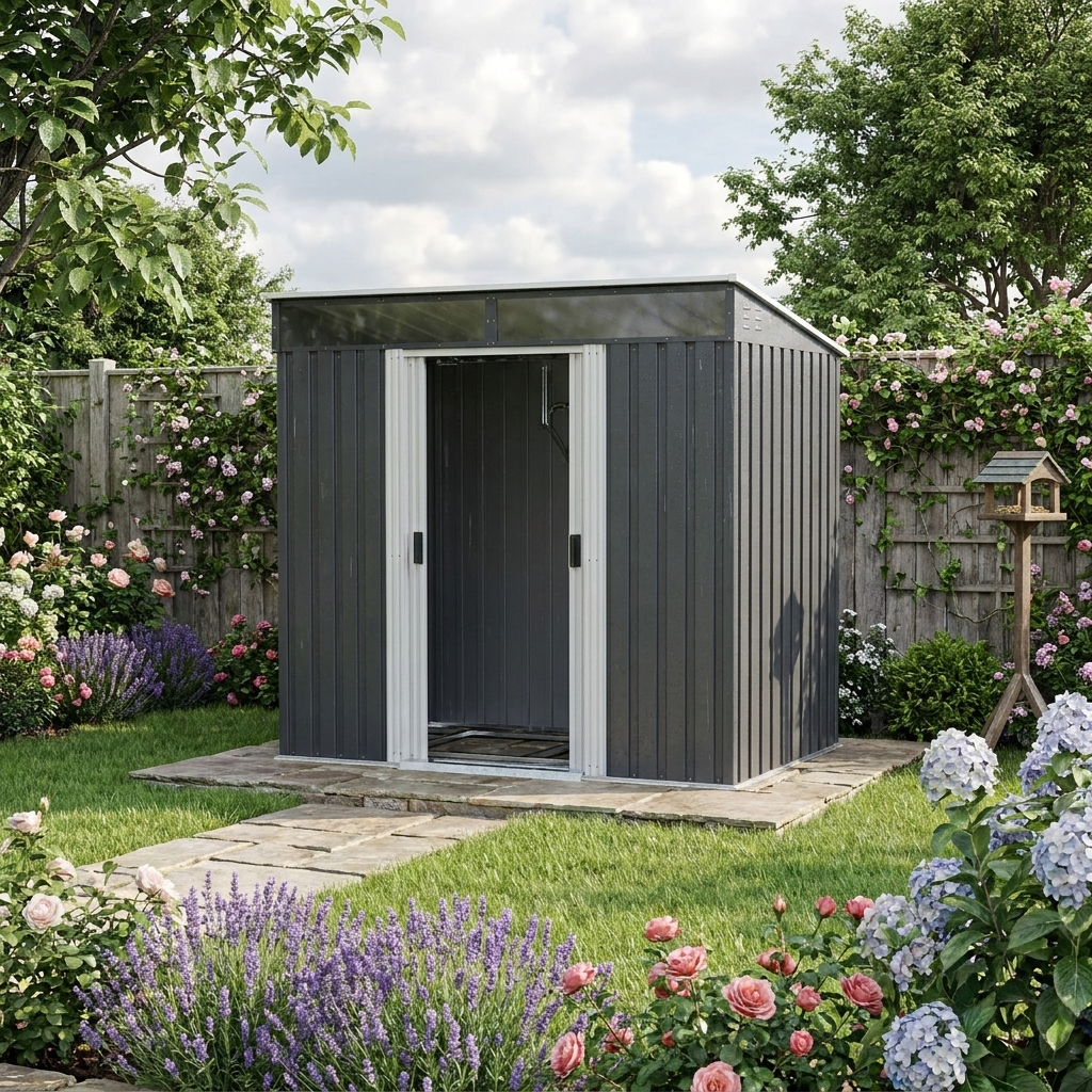 6.5ft x 4ft Dark Grey Shed With Sloping Roof