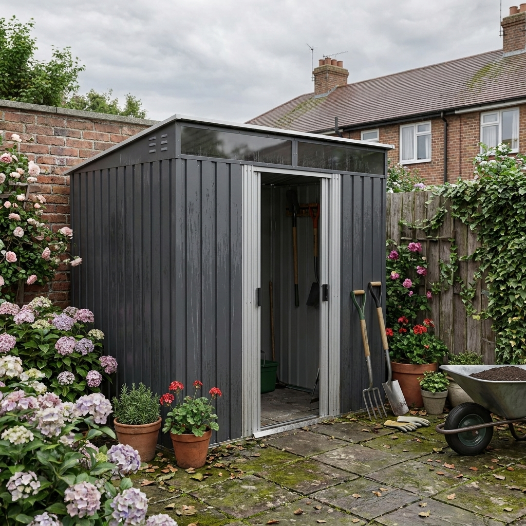 6.5ft x 4ft Dark Grey Shed With Sloping Roof