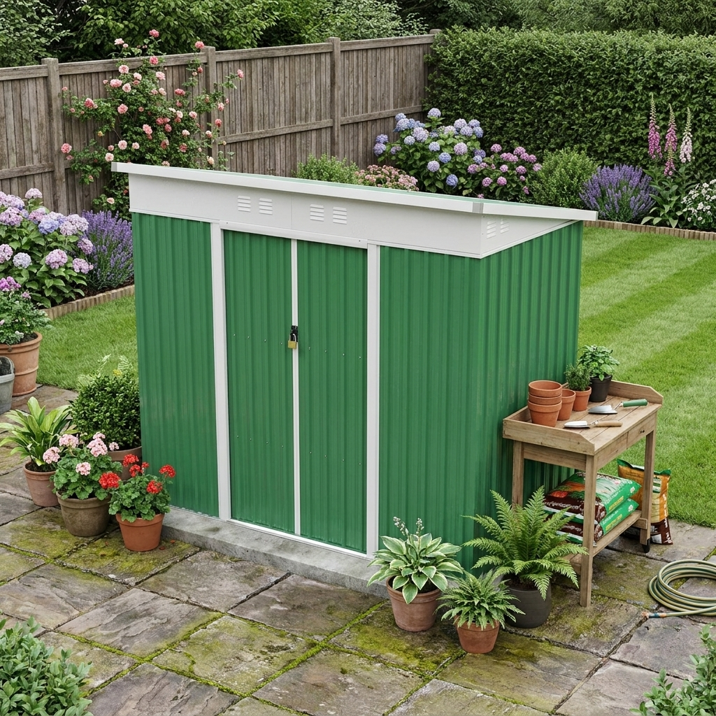 7.6ft x 4.3ft Light Green Garden Storage Shed