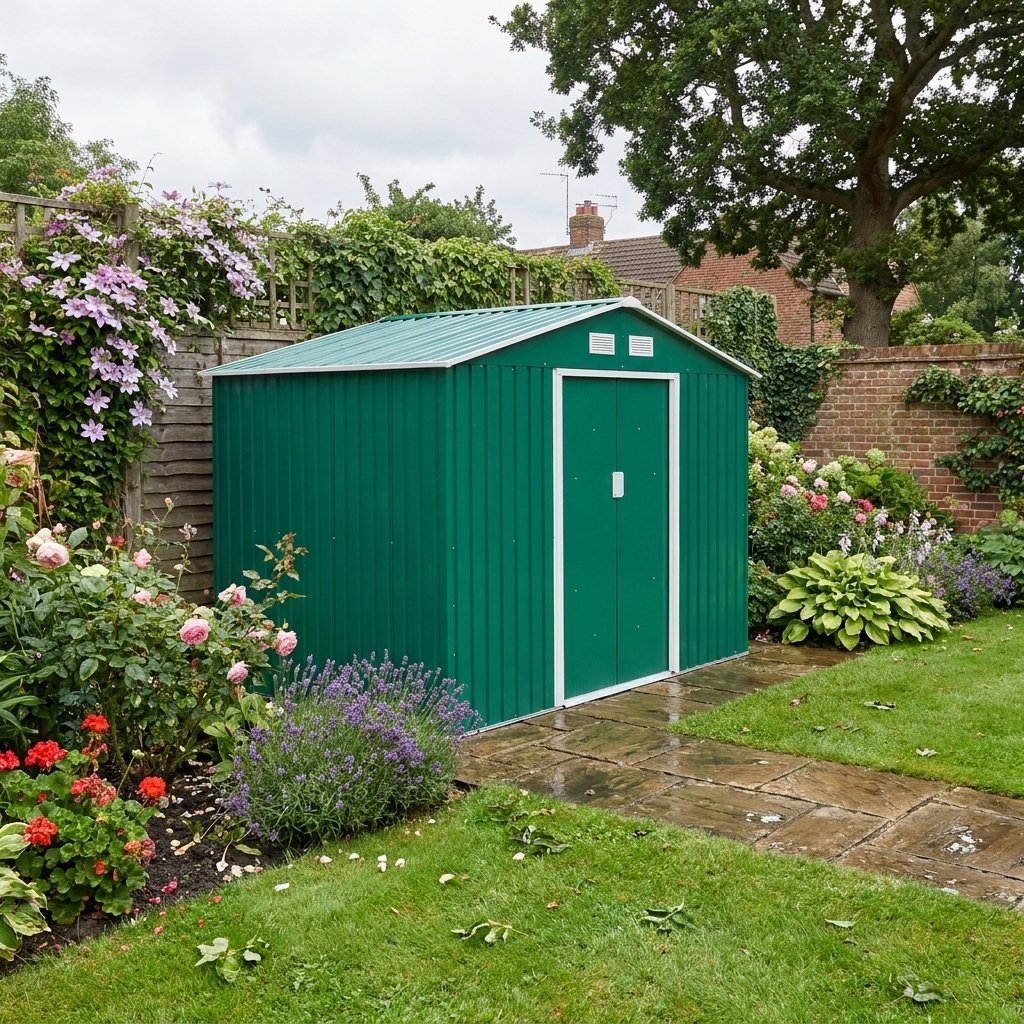 Dark Green Metal Garden Shed - 7.7 x 5.5ft