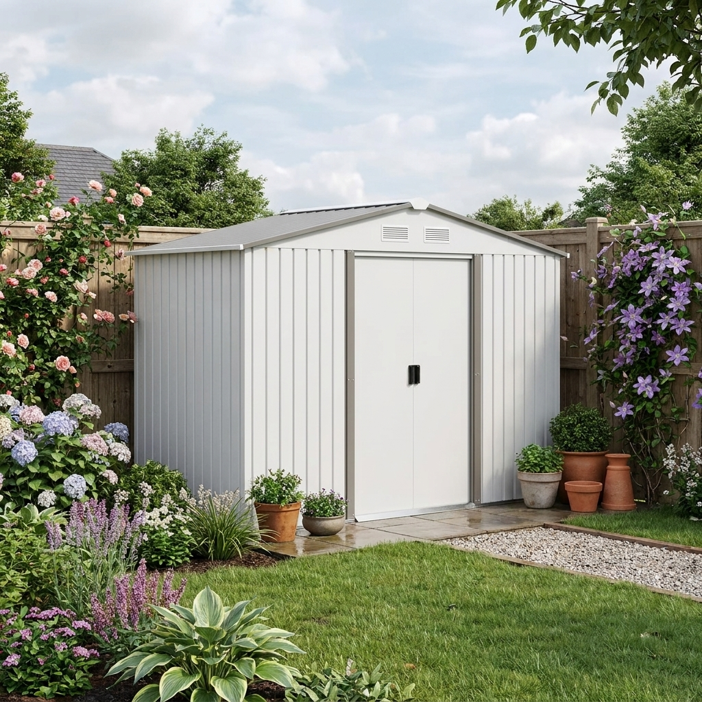 Silver 9ft x6ft Silver Metal Storage Shed