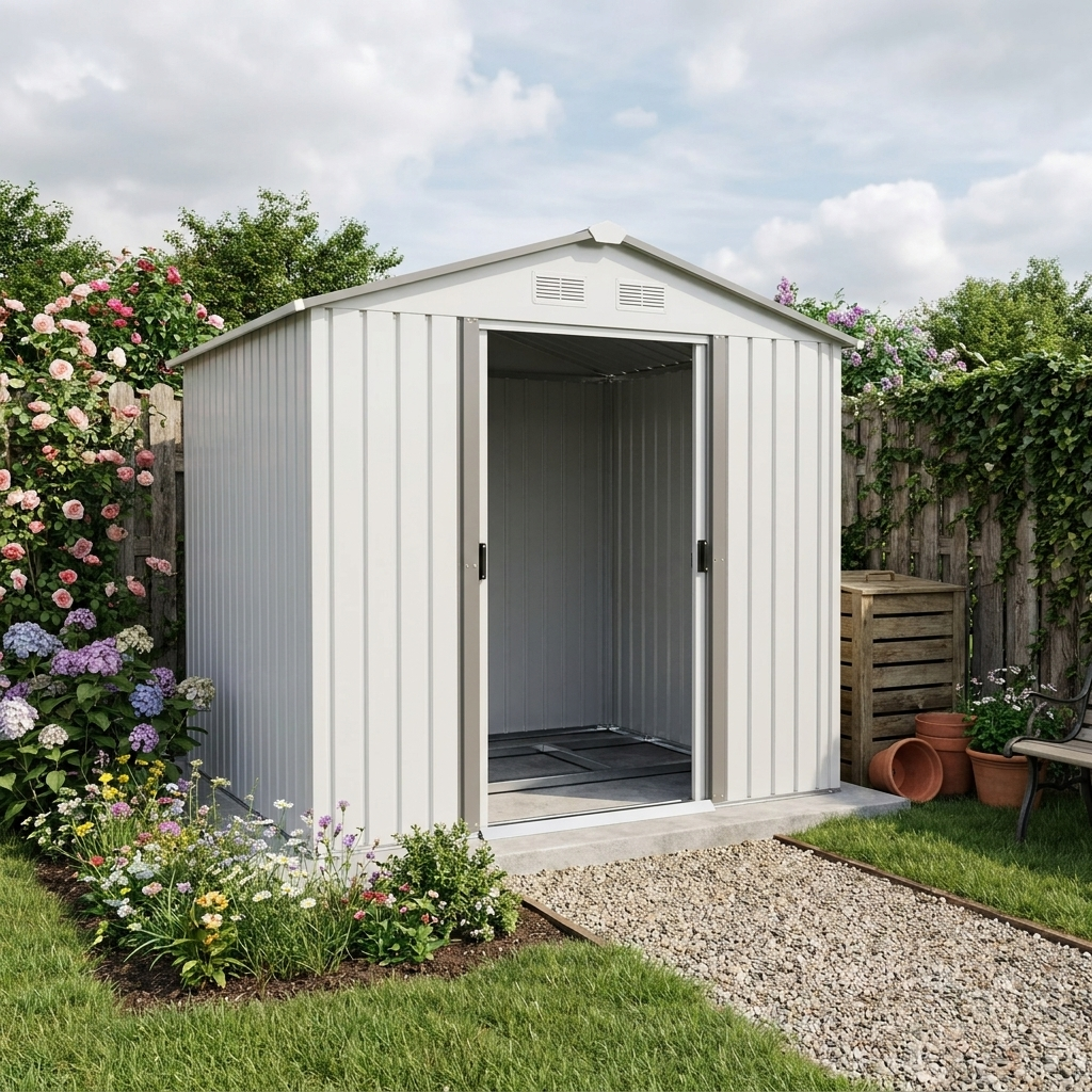 Silver 9ft x6ft Silver Metal Storage Shed