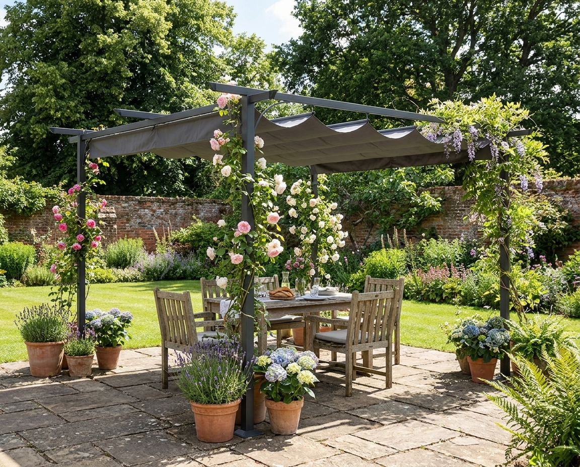 3.5m x 3.5m Metal Pergola - Grey