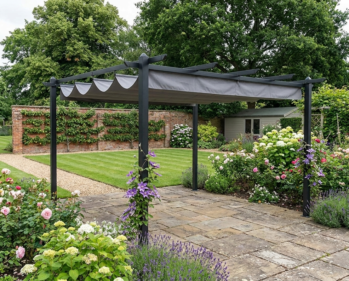 Grey 4m x 3m Aluminium Pergola with Retractable Roof