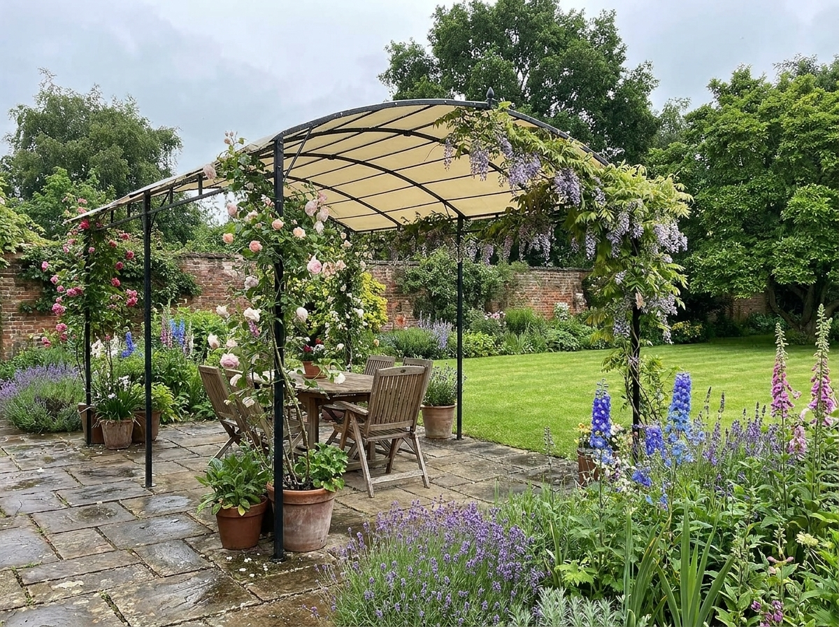 3m x 4m Cream Metal Frame Pergola - Outdoor Garden Canopy