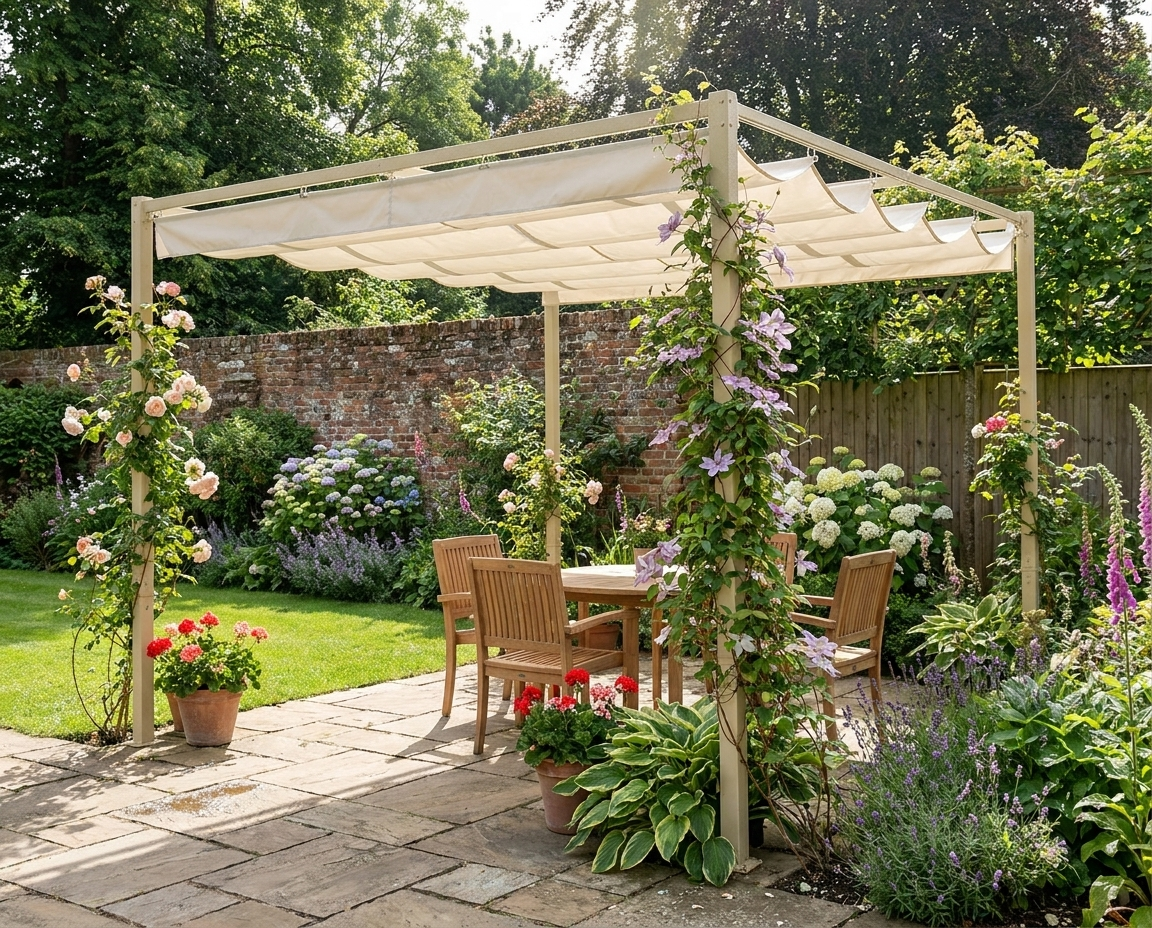 3x3m Retractable Pergola with Sun Shade Canopy, UPF30+, Khaki
